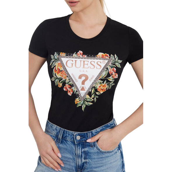 GUESS ΜΠΛΟΥΖΑ ΓΥΝΑΙΚEIA ME FLORAL LOGO W4GI24J1314-JBLK