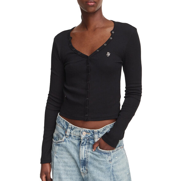 GUESS RIB SNAP DOWN TOP ΜΠΛΟΥΖΑ ΓΥΝΑΙΚΕΙΑ W6YP03K3647-JBLK